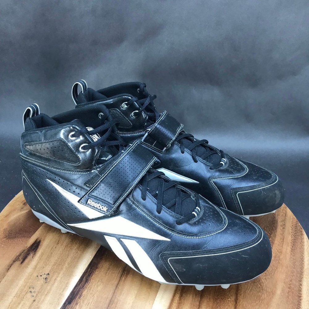 Reebok NFL Equipment Black White Football‎ Cleats Mid Top Lace Up Mens Size 16